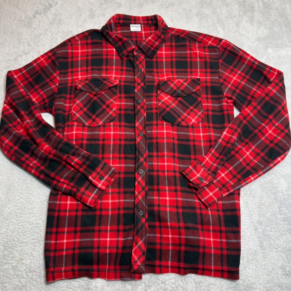 Mission Ridge Shirt Men's Large Red Black Plaid Button Up Long Sleeve Flannel